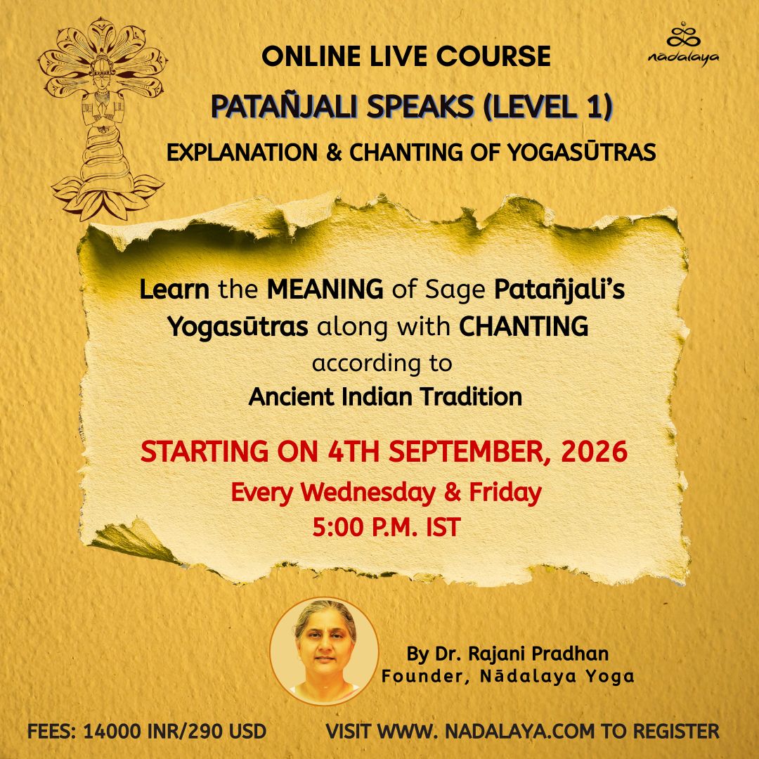 Course poster for Patañjali Speaks Level 1 in English.